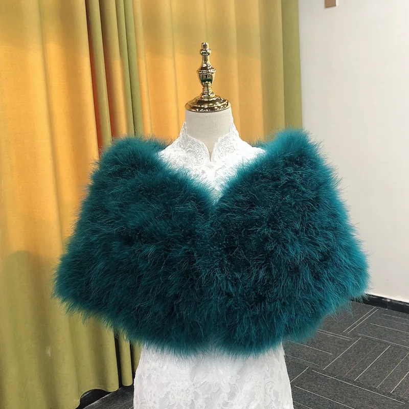 

13 Colors Wedding Jacket Elegant Ladies Faux Fur Soft Shawl With Ostrich Feathers Adult Winter Dress Thickened Cape Custom Made