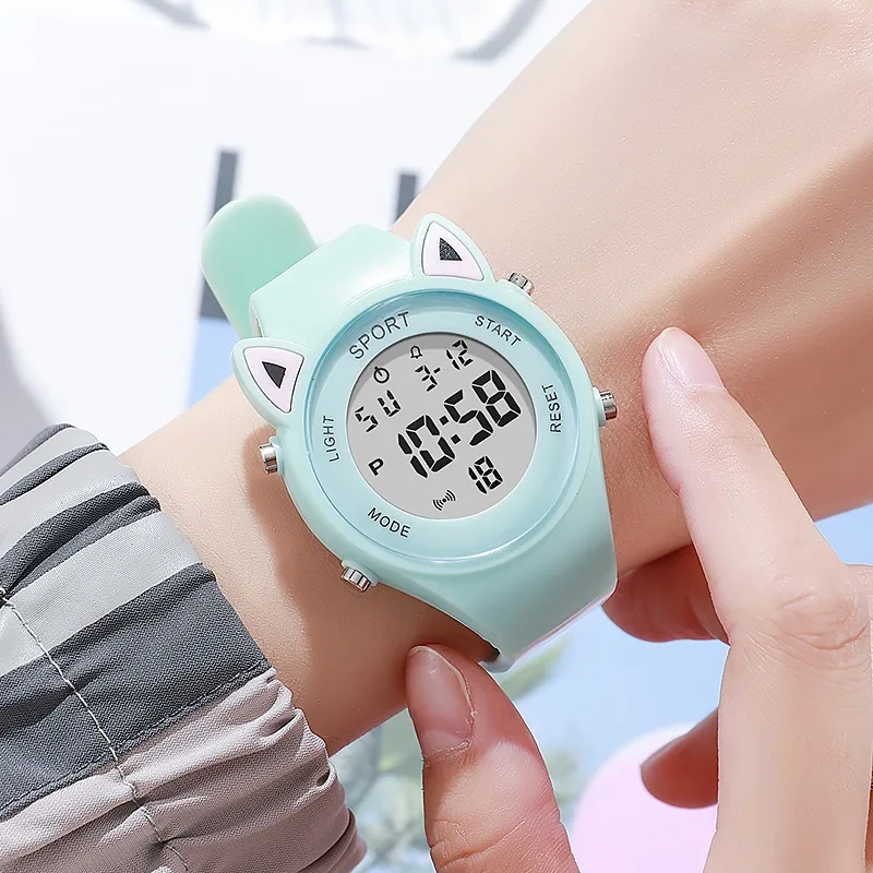 Orologi elettronici per studenti per bambini per ragazze e ragazzi Orologio da polso elettronico semplice a LED sportivo digitale con orecchio di gatto carino Relogio per bambini
