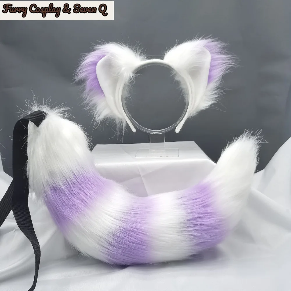 Plush Fox Tail and Ears Set Cosplay Props Cat Wolf Ears Headband Tail Headwear Sets Cute Girls Women Halloween Party Accessories