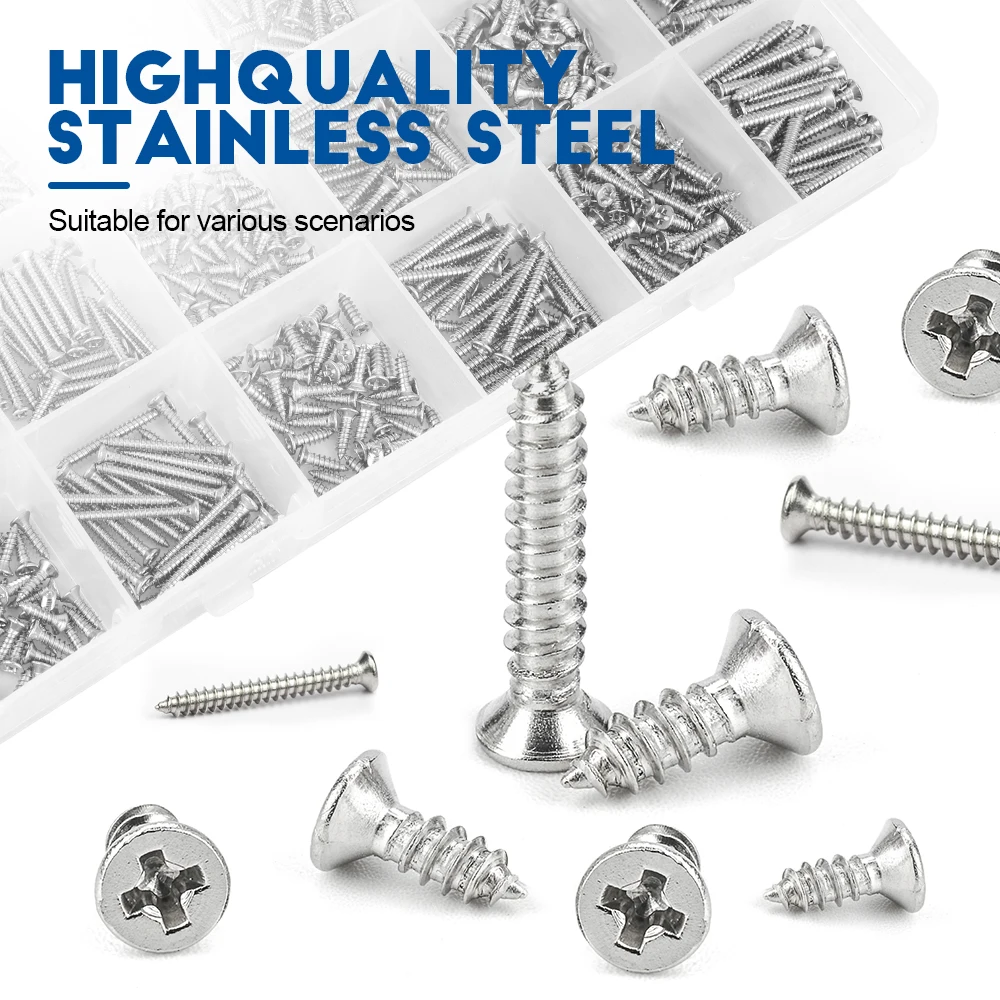 960pcs/set Cross Flat Head Micro Mini Screw Set Stainless Steel M2 M2.3 M2.6 Self Tapping Small Screw Kit for Laptop Notebook