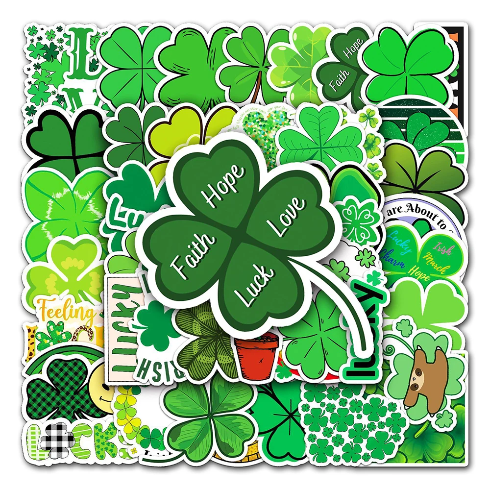 10/30/50PCS Four Leaf Clover Plant Stickers Means Lucky Hope Faith Love Skateboard Luggage INS Leave Sticker Decal For Kids Toys