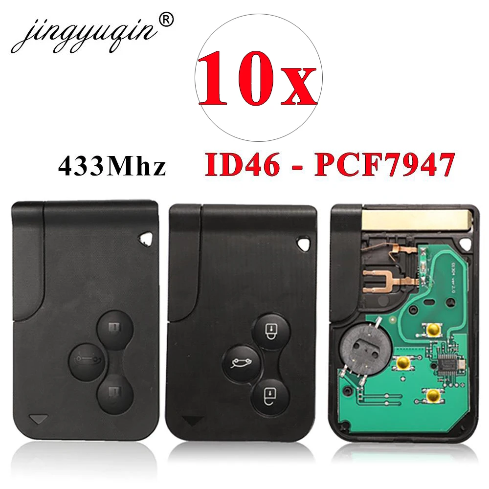 jingyuqin 10pcs/lot 433Mhz ID46 PCF7947 Chip & Insert Small Blade Remote Smart Key Card for Renault Megane Scenic Grand 3Button