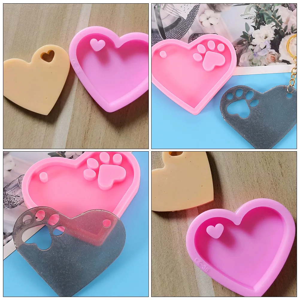 

Набор из 4 силиконовых форм для брелоков в виде сердца и лапы для создания украшений из смолы с жемчужным пигментом, блестками и сухоцветами