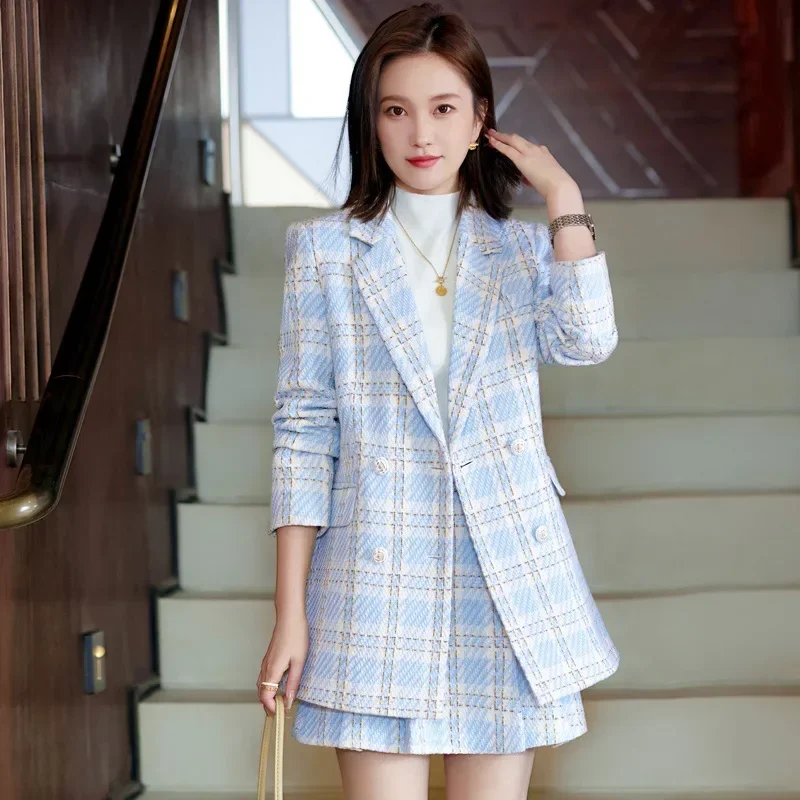 Setelan rok wanita, setelan 2 potong Blazer + gaun Prom Formal wanita elegan musim semi kantor bisnis wanita mantel jaket