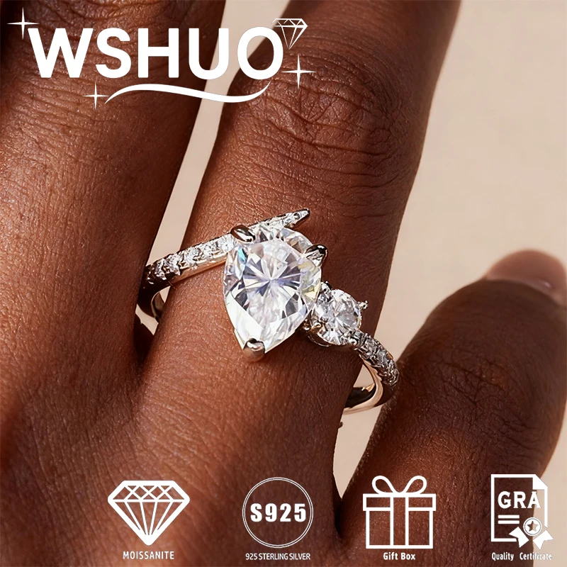 

2.953cttw Full Moissanite Ring for Women 925 Sterling Silver Pear Cut Minimalist Luxury Diamond Wedding Rings Fine Jewelry Gift