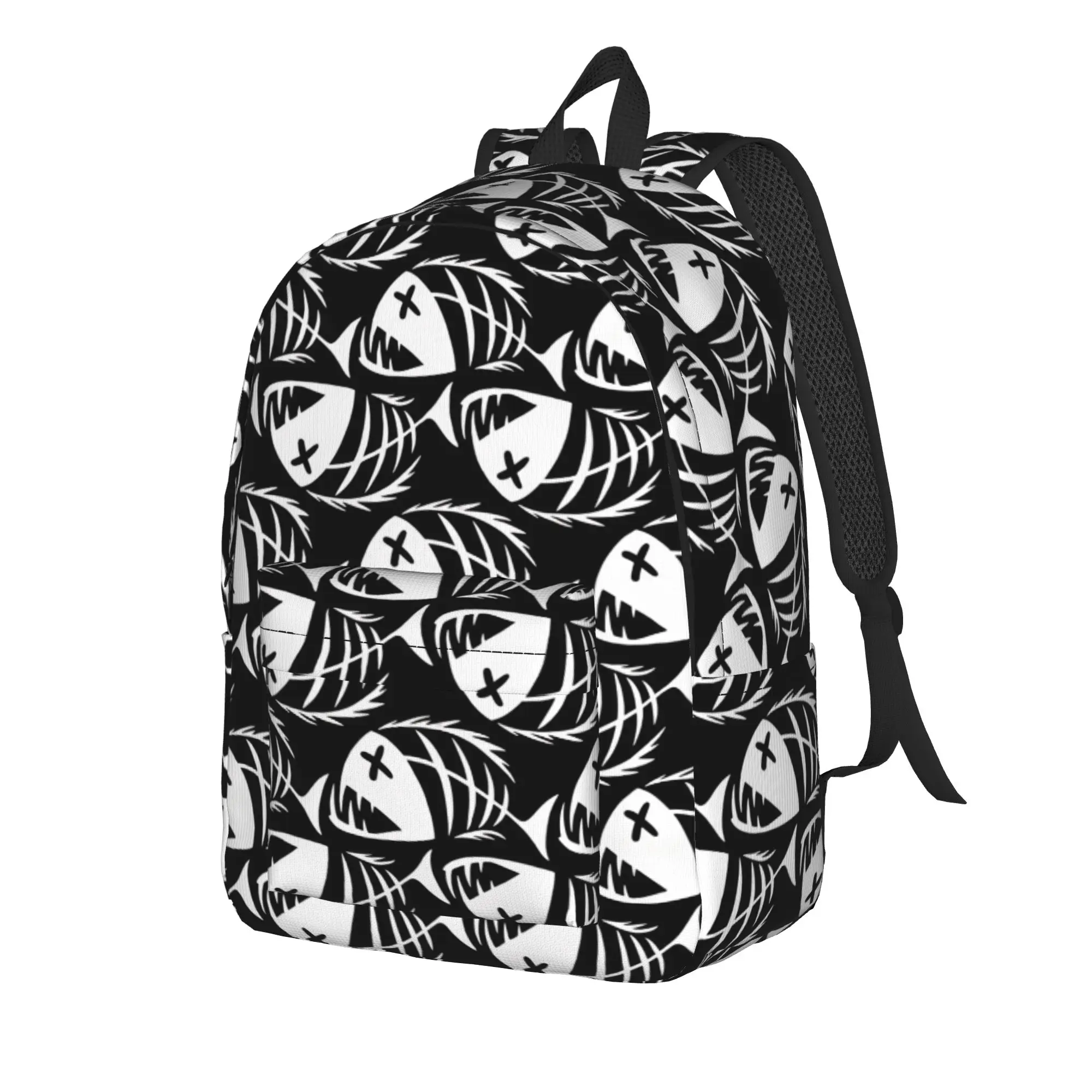 White Monster Skeleton Fish Seamless Pattern Backpack  College Backpacks Girl Design Soft School Bags Leisure Rucksack