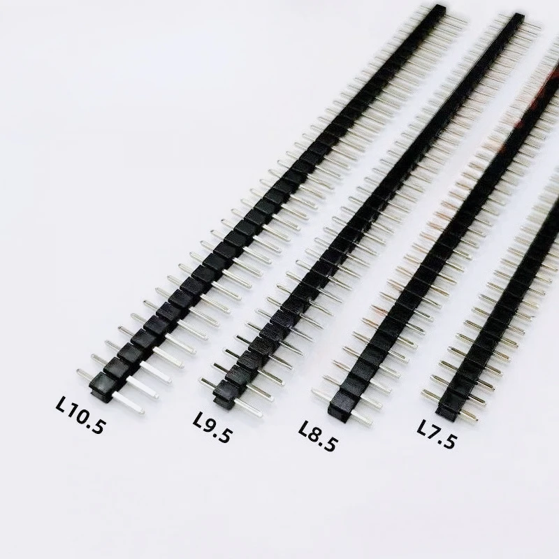 100pcs 2.54mm  L7.5/8.5/9.5/10.5mm Male Pin Header 1x40P Straight Single Row Single Plastic 0.8U Gold PCB Connector