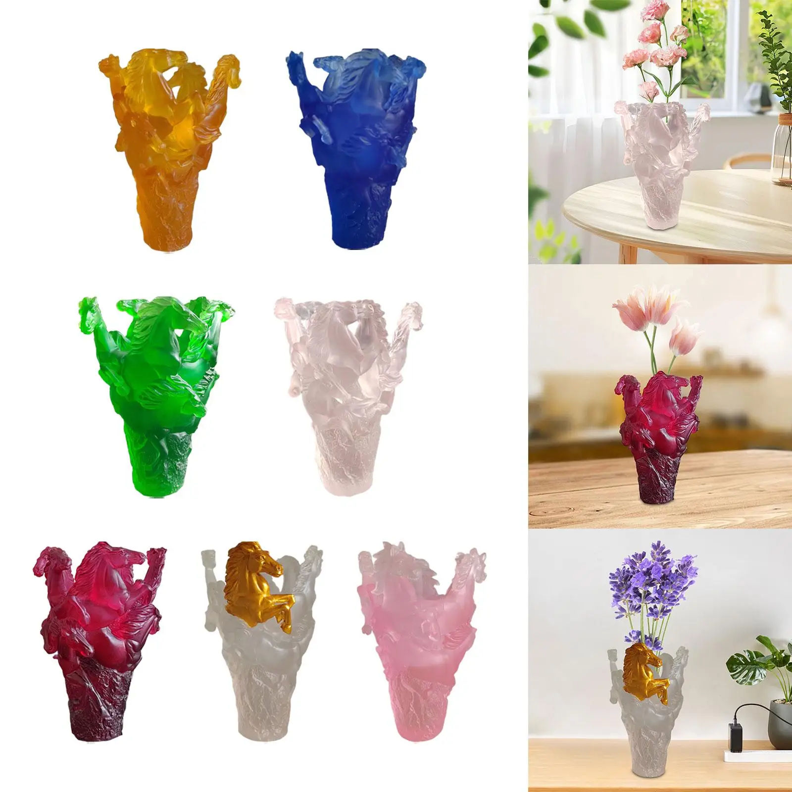 Multi Horses Shaped Vase Birthday Gifts Modern Art Flower Pot Flower Arrangement for Mantle Cabinet Desk Dining Table Entrance