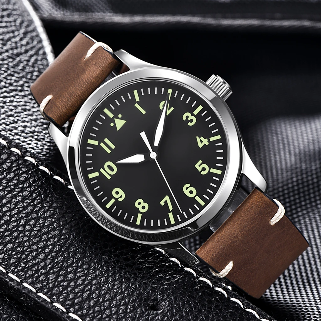 New 42mm Corgeut Mechanical Custom Sterile Dial Sapphire Glass Miyota 8215 Automatic Military Men\'s Watch Sports Design Leather
