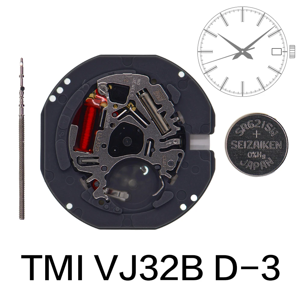 TMI VJ32B Quartz Movement  VJ32B D-3 Japan Movement Standard Three Hands Calendar With Date Display Accessories Repair Parts