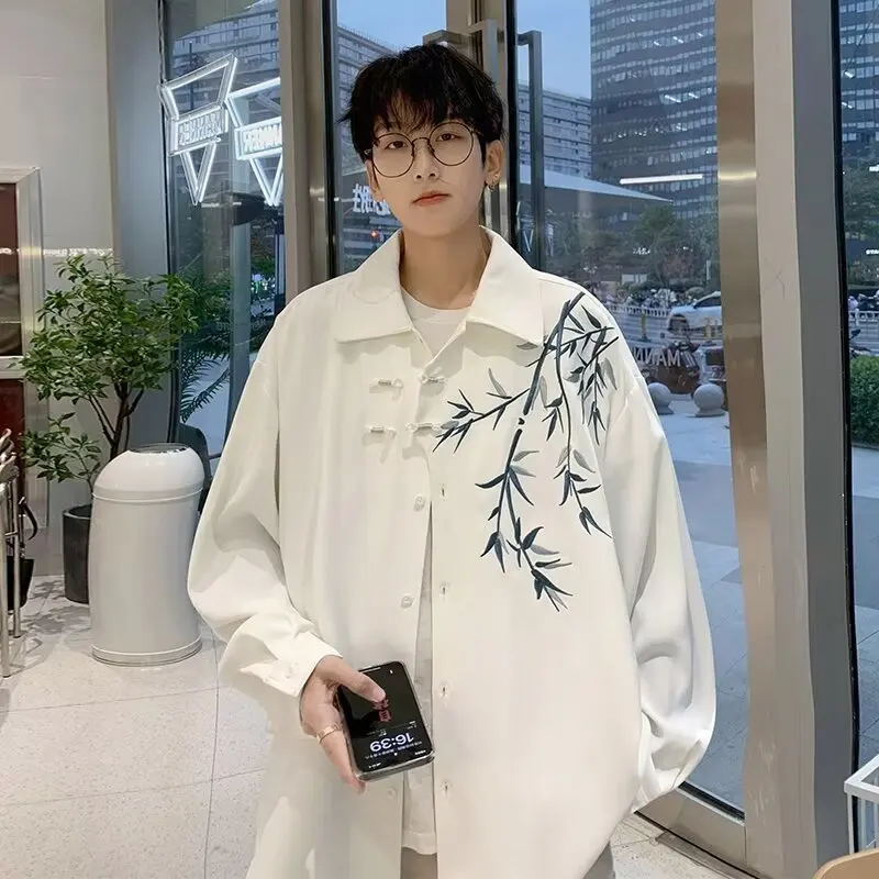 

Мужская повседневная рубашка-кардиган в китайском стиле с вышивкой, очень большого размера (до 300 фунтов), с длинным рукавом, костюм-танчун, куртка