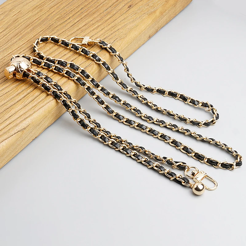 Bag Chain DIY PU Leather Metal Bag Strap Adjustable Shoulder Belt Chic Golden Metal Ball For Crossbody Bag Accessories