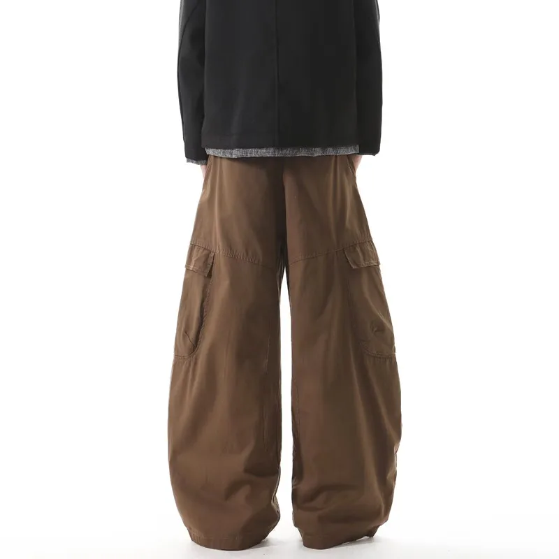 2025 American Retro Y2K Style Brown Baggy Cargo Jeans Pants For Men Clothing Wide Leg Casual Cotton Long Trousers Pantalon Homme
