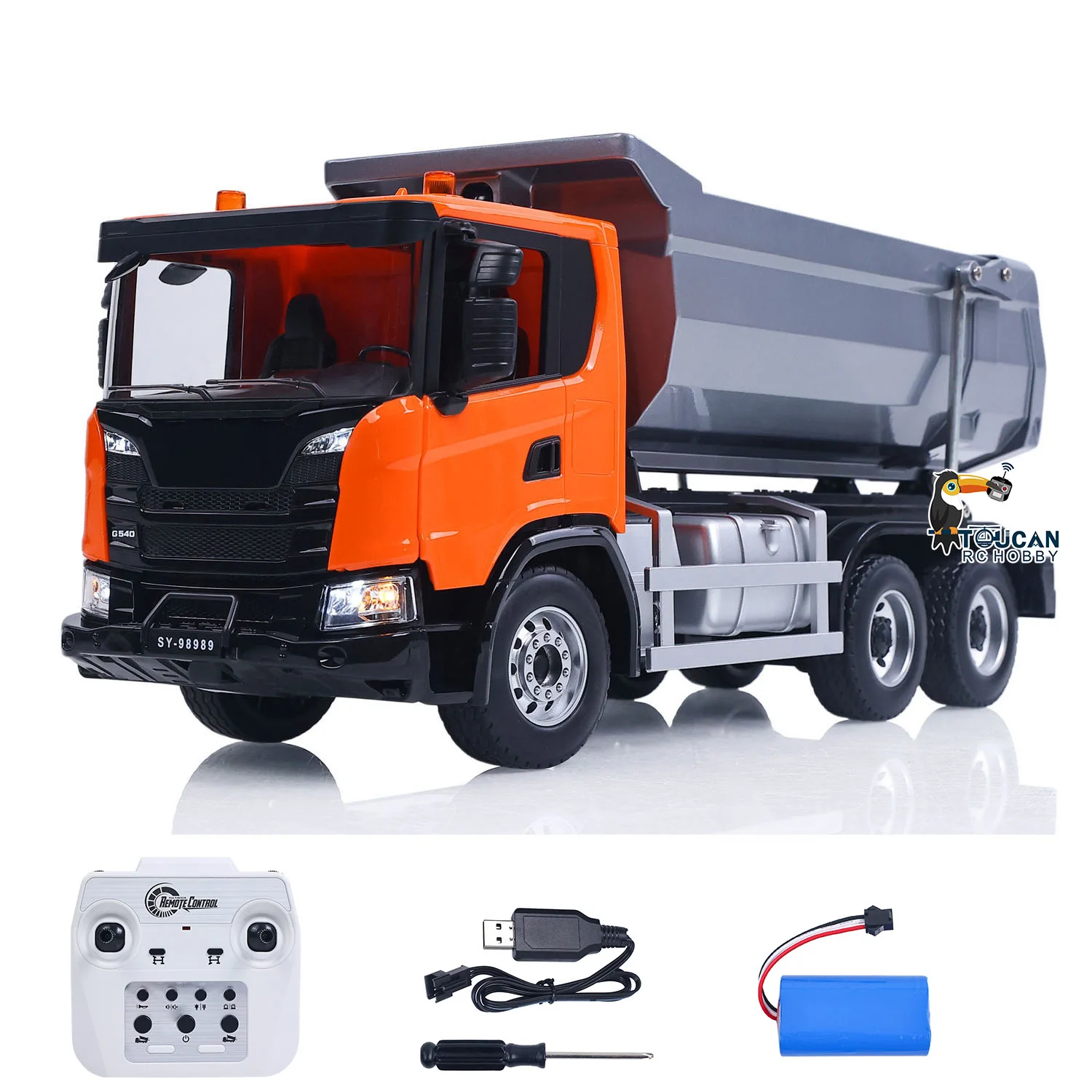 

Toy Double E 1/20 Electric Remote Control Dump Truck 6X4 RC Tipper G540 Model Metal Bucket 260 Openable Door Light Sound Vehicle