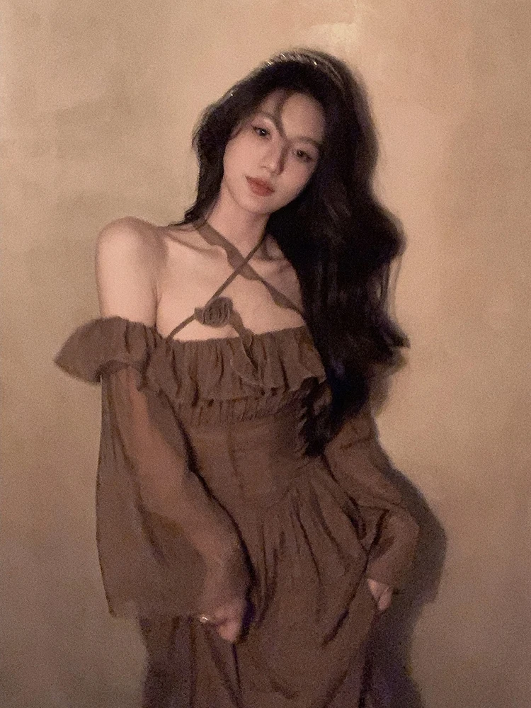 

Elegant One-Shoulder Tea Break Dress Women's plus Size Summer Gentle Design Sensation Ultra-Fairy Long Dress Korean Styl...