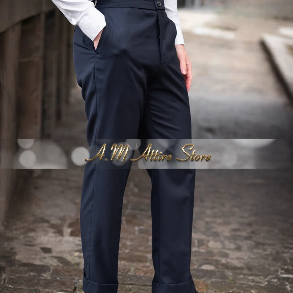 Formal men's suit in navy blue 2-piece set double breasted jacket pants attire for wedding birthday ball party tuxedo handmade
