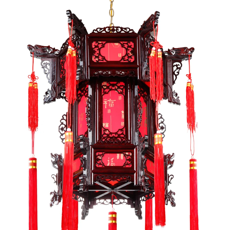 Palace lanterns, red lanterns, housewarming, antique sheepskin, hexagonal wooden balcony, teahouse chandelier