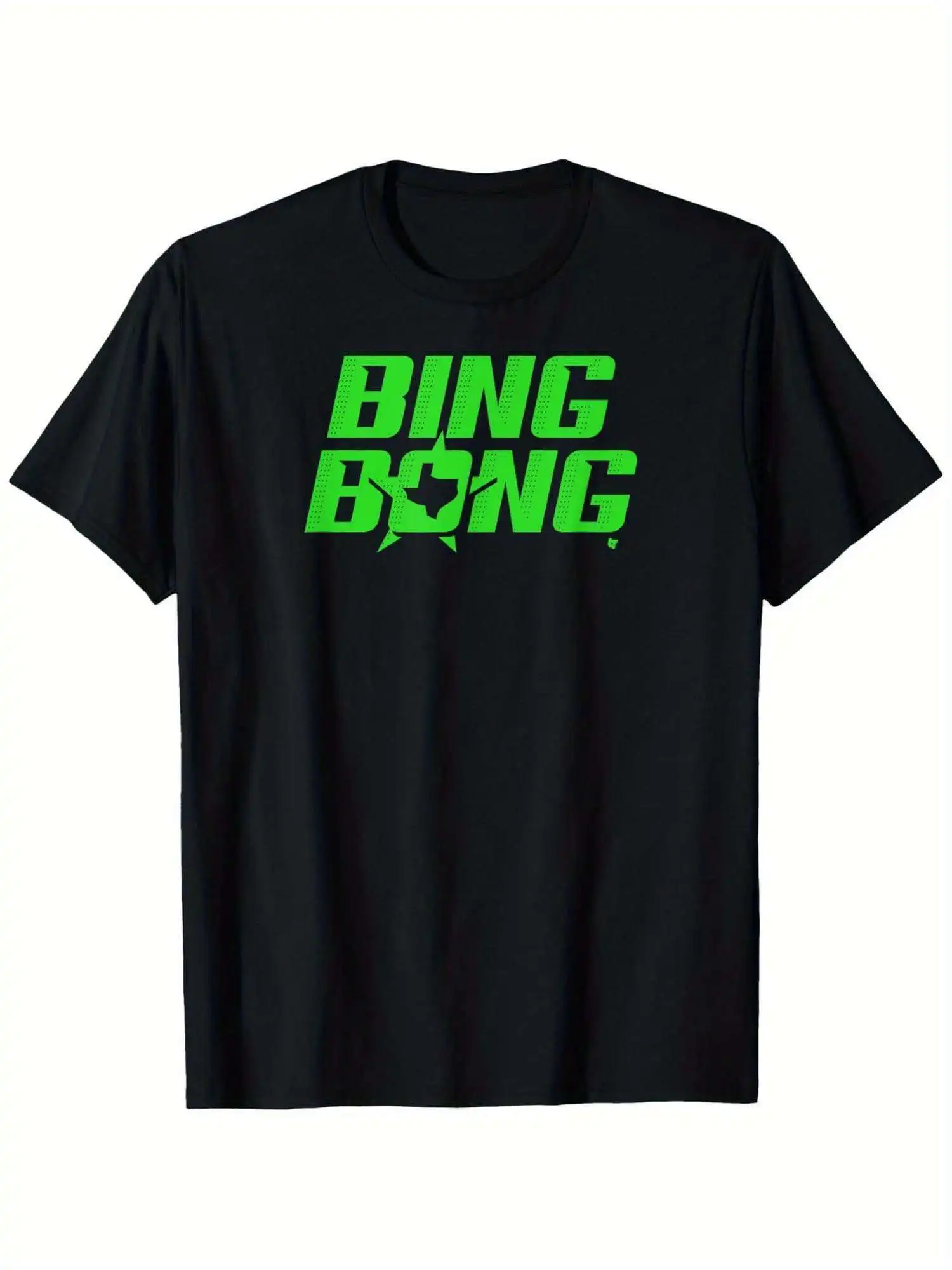 

Футболка с рисунком «BING BONG» — черная эластичная всесезонная футболка с геометрическим рисунком среднего размера