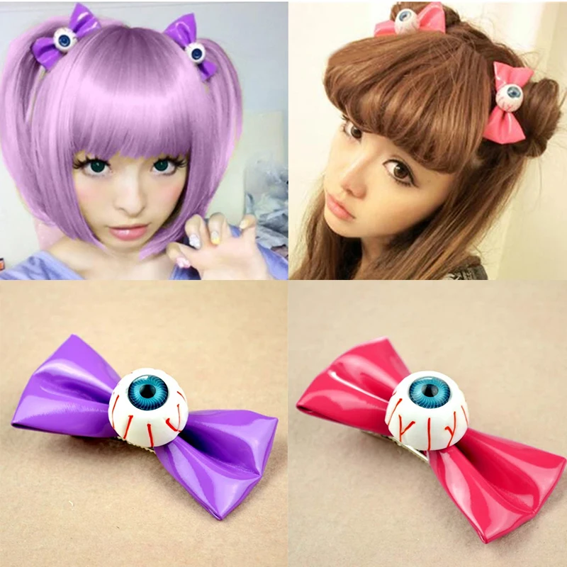 Women\'s Girls Hair Clip Eyeball Hair Clip Demon Punk Bow Hairpin Halloween Cosplay Hairpins Barrette Headwear Hair Accessories