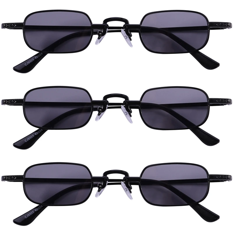 3X Retro Punk Glasses Clear Square Sunglasses Female Retro Sunglasses Men Metal Frame-Black & Black Gray