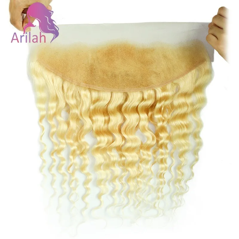 613 Blonde 13x4 Deep Wave Human Hair Lace Frontal Ear To Ear Lace Part Pre-Plucked 150% Density Full End Brazilian Virgin Hair