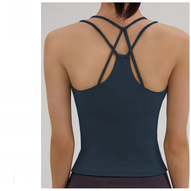 

Женский спортивный жилет для фитнеса с красивой спиной для йоги, тонкий плечевой ремень, противоударный топ с перекрестным ремнем и накладкой на грудь