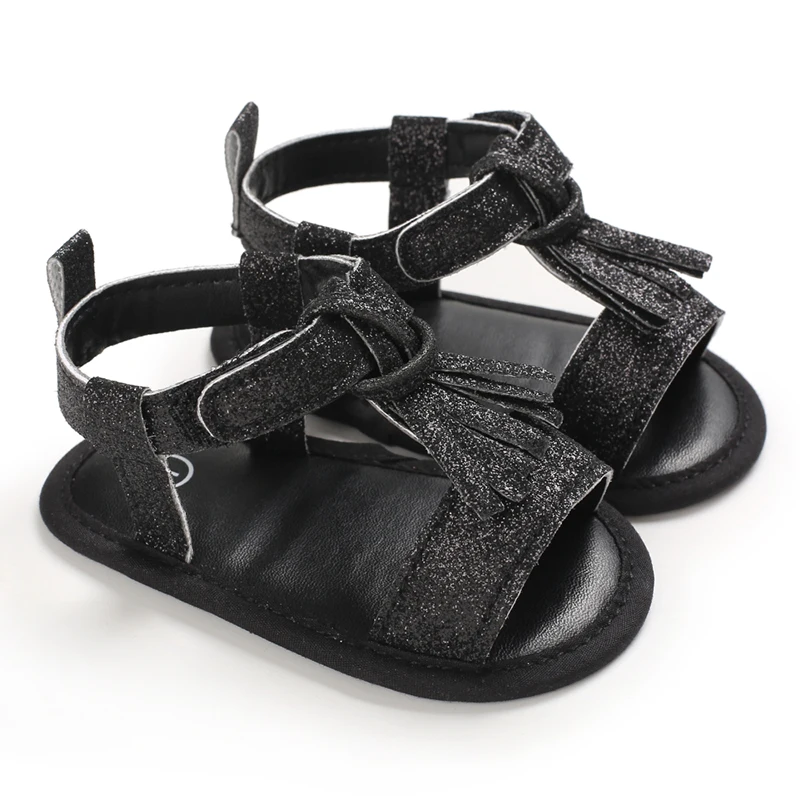 

Summer Breathable Learning Shoes for 0-1 Year Old Baby Tassel Sandals with Air Circulation Sequins Soft Soled Baby Footwear
