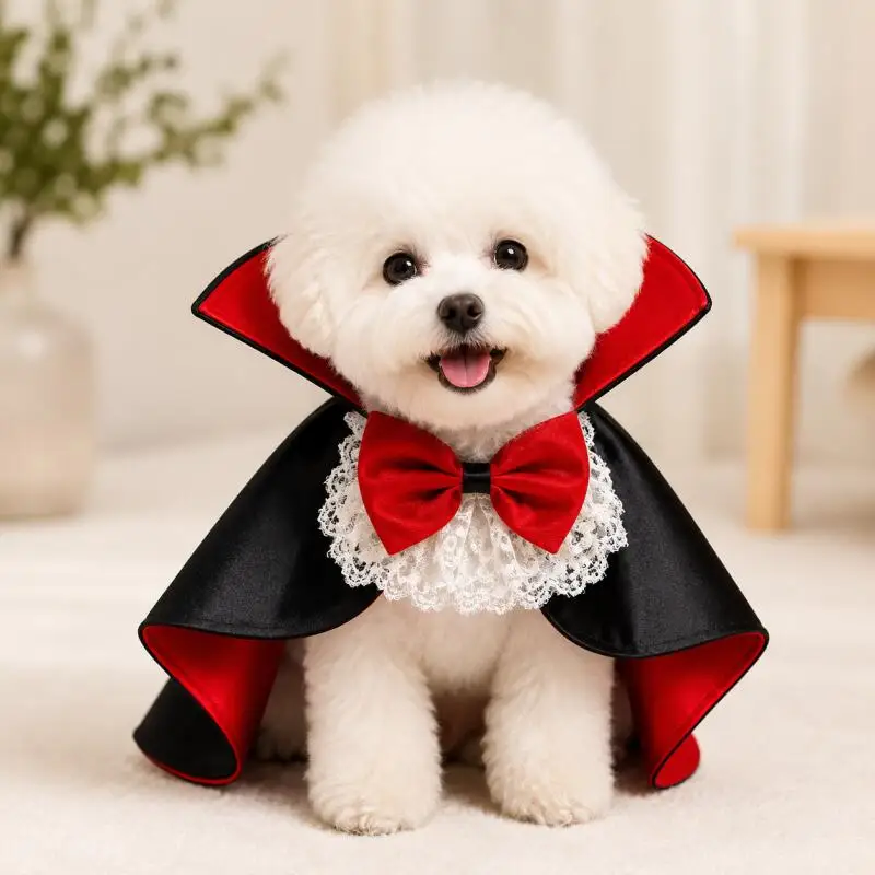 Katzen- und Hundekostüm: Gotischer Satin-Umhang für Halloween, Karneval und Cosplay für Kleine und Mittelgroße Haustiere – Detail 4