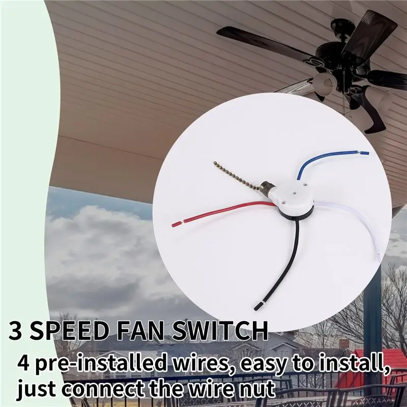A04G-Ceiling Fan Lights Switch Zingear ZE-208S E89885 3 Speed 4 Wire Fan Switch Pull Chain ,Fan Lights Switch