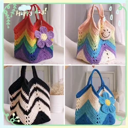 Bolso de compras de ganchillo hecho a mano de gran capacidad, bolso de hombro, bolso de mano, bolso de moda para mujer