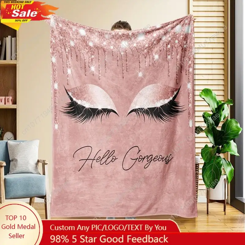 

Sweet Girl Makeup Art Eyelash Pattern Flannel Blanket Nap Blanket Sofa Bedding Custom Blankets