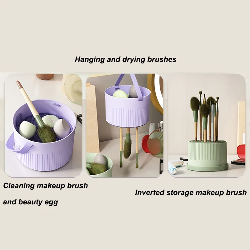Spazzola per trucco in silicone 3 in 1, tappetino per ciotola pulita e stendino - Strumento per pulizia e asciugatura all'aria dei pennelli cosmetici, kit organizer per strumenti di bellezza