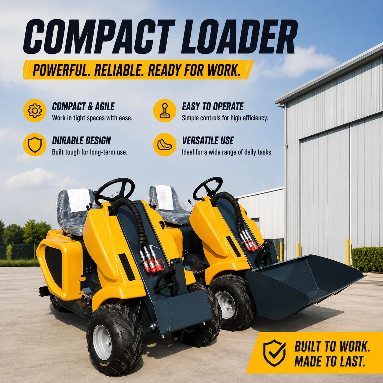 3 Wheel Mini Skid Steer Loader Compact Hydraulic Machine for Landscaping Contractors Farm Work Construction and Loading