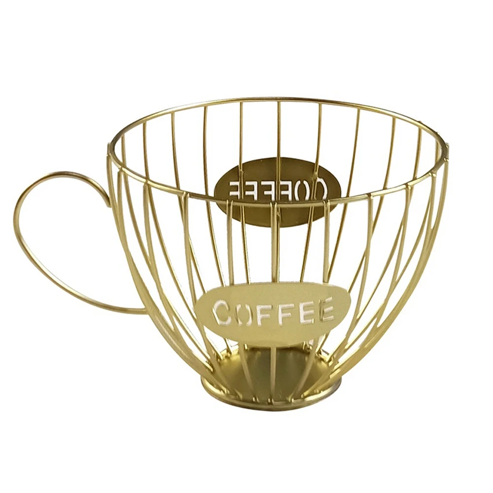 Coffee Fruits Capsule Storage Basket Coffee Cup Shaped Pod Holder and Organizer for Home Cafe Hotel Golden