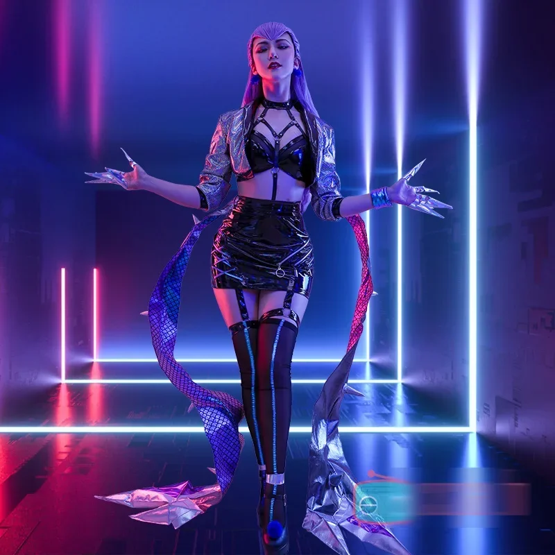 Game LOL cos Evelynn All Out KDA series Laser Singing uniform Women's team cosplay costume full set