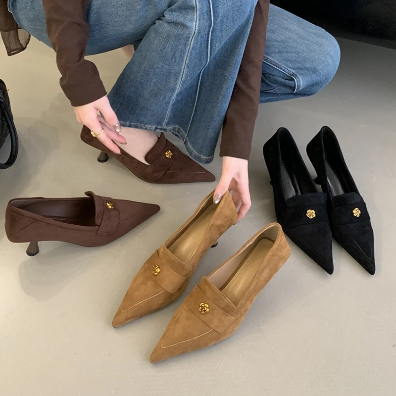 

SUOJIALUN Spring Brand Women Pumps Shoes Fashion Pointed Toe Slip On Ladies Elegant Single Shoes Thin High Outdoor Boat Shoes