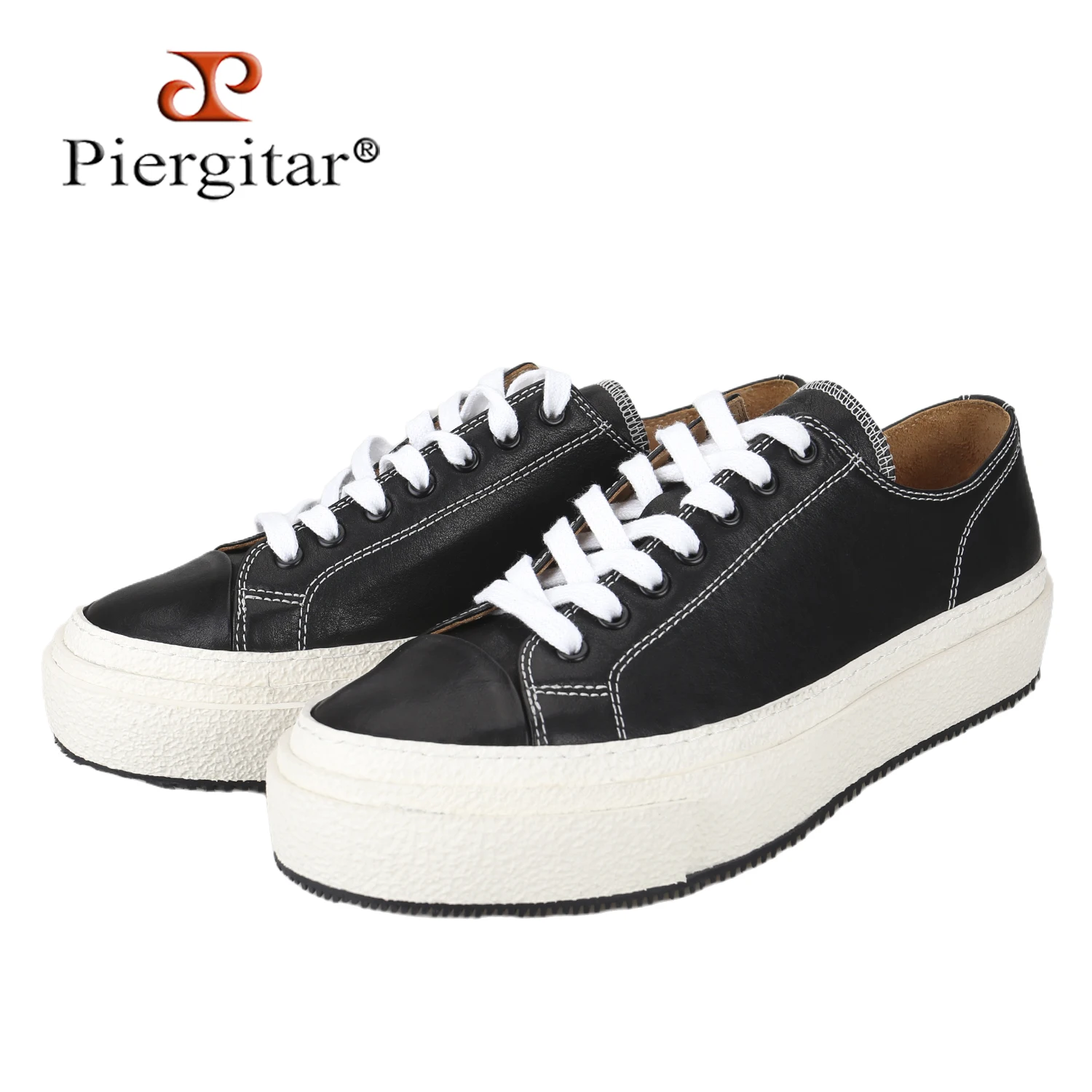 Piergitar Four Season Style Upper And Inside Calfskin Men's Casual Trainers Handcrafted Goodyear Welted Increase Height Sole