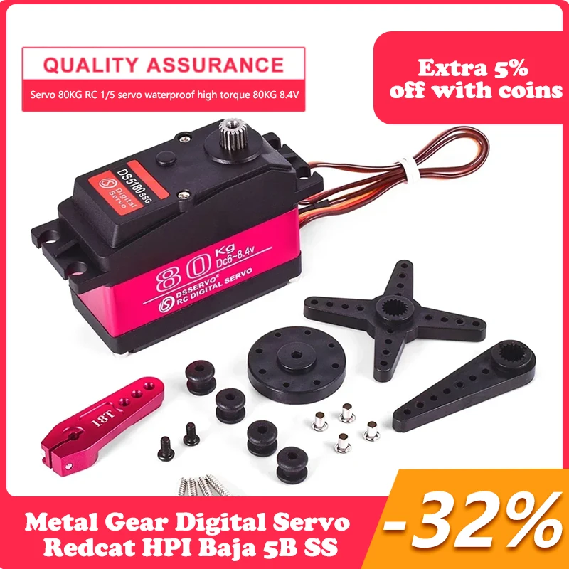 

Servo 80KG RC 1/5 Servo Waterproof High Torque 80Kg 8.4V Metal Gear Digital Servo For Redcat HPI Baja 5B SS