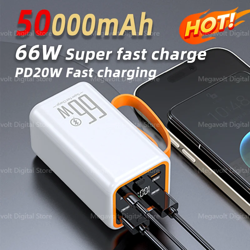 

50000mAh Large Capacity Portable Two-Way 66W Super Fast Charging Power Bank External Battery Charger For iPhone Xiaomi Huawei