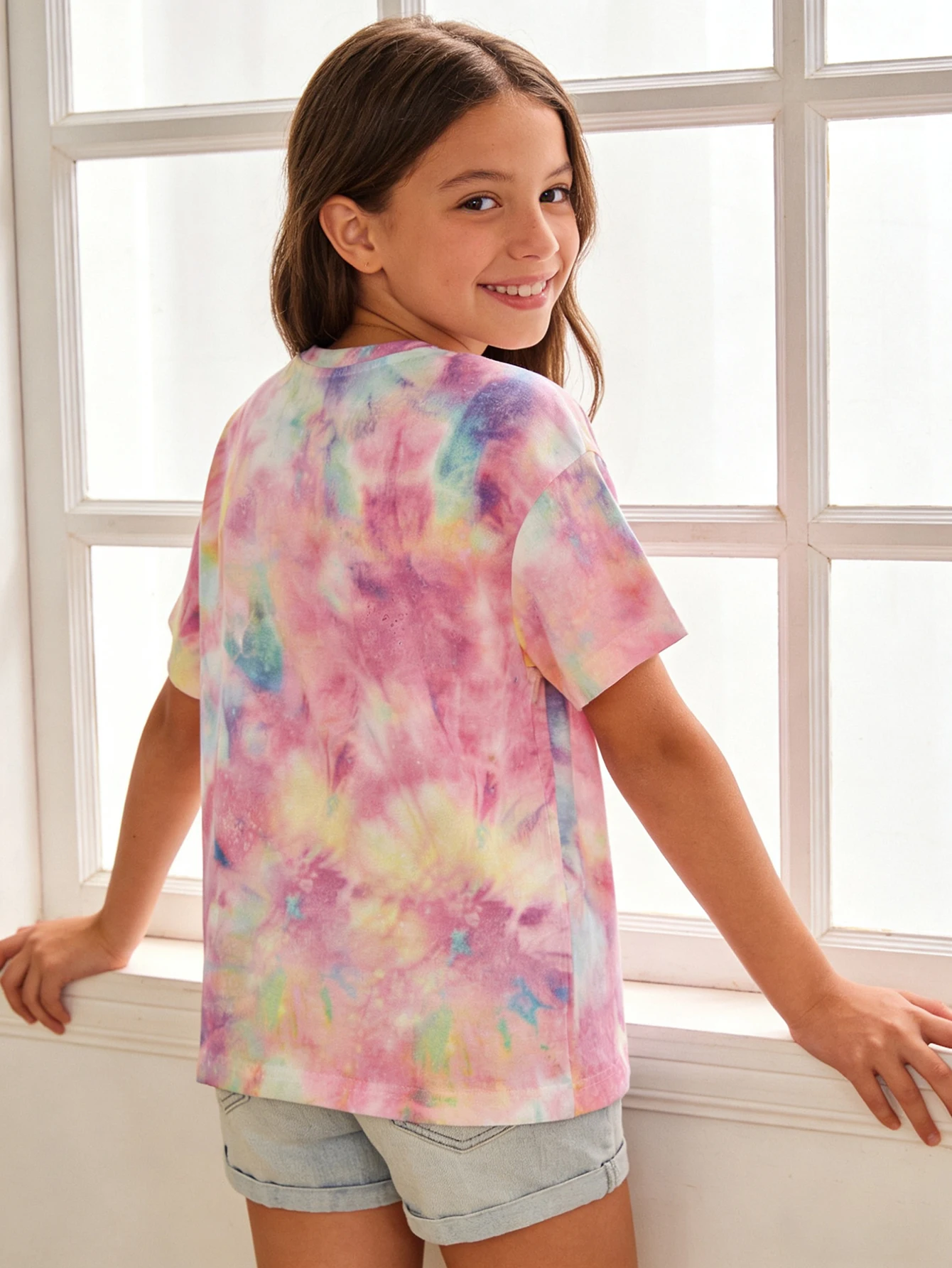 2026 girls pastel smudge tie-dye short-sleeved T-shirt