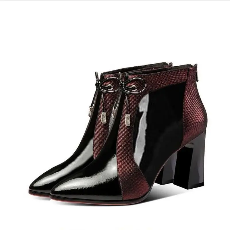 High Heeled Ankle Boots Woman,Fall/Winter Shoes,Women\'s Booties,Pointed Toe,Mixed Colors Short Botas,Blue Wine-red,Dropship