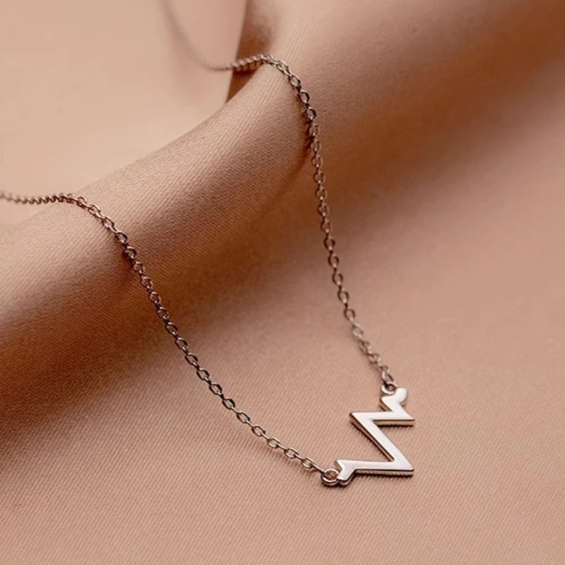 100% 925 Sterling Silver Geometric Necklace for Women Girl Electrocardiogram Wave Fine Chain Jewelry Party Gift Dropshipping