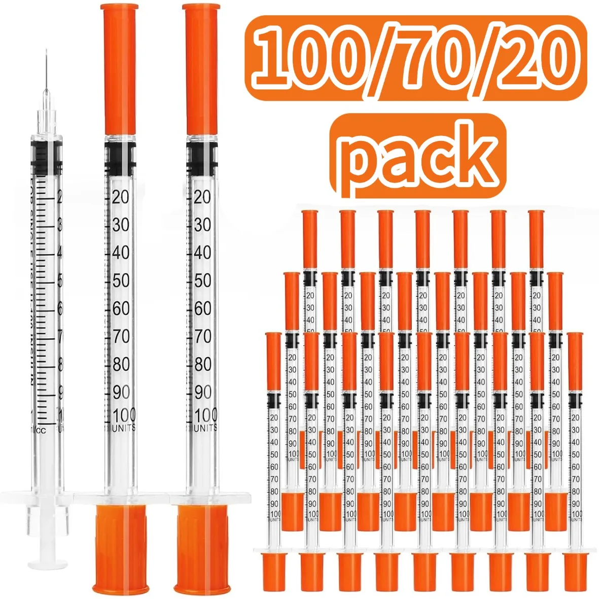Syringe with Needles Pack of 20/70/100 0.5/1ml Dose Suitable for Pet Care And Laboratory Use