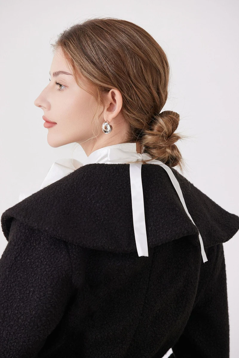 قميص أنيق متعدد الطبقات مكشكش مزخرف بياقة وهمية وغطاء للرقبة قابل للفصل وربطة عنق فستان إكسسوار زي #5