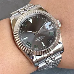 20ATM Dive Tandorio 36mm 39mm Sunburst Grey Dial Green Roman Number NH35Automatic Men Watch Steel Strap Sapphire Slide Buckle