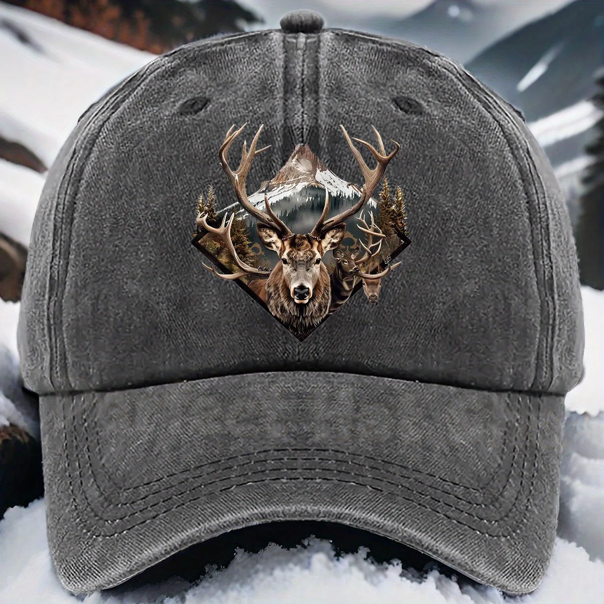 Adjustable Baseball Cap with Majestic Mountain and Noble Deer Design |, Lightweight, Hand Washable, Available in Multiple Colors