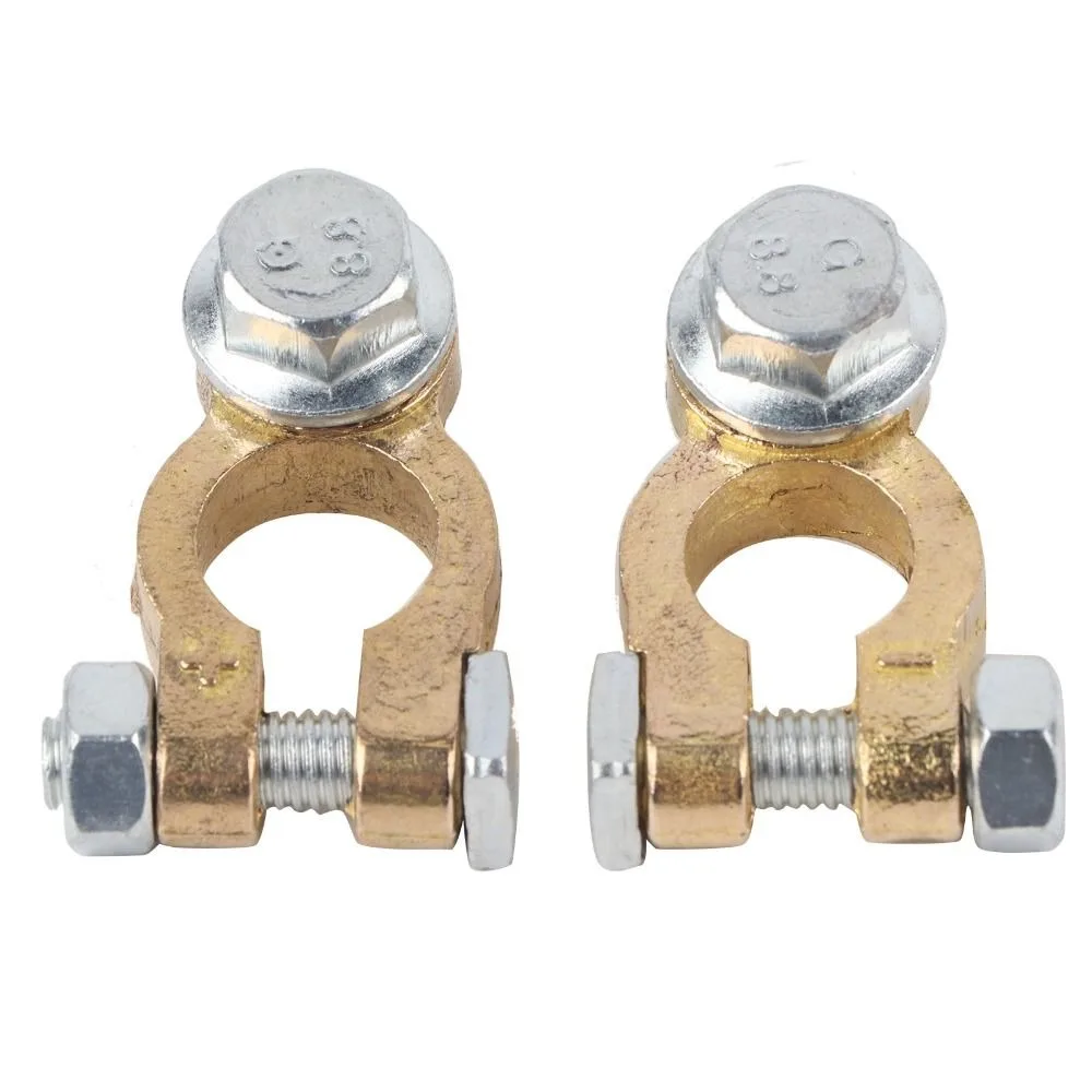 2PCS Pure Copper Battery Terminal Connectors Alloy Brass Top Post Connectors Heavy Duty Secure Fit Positive Negative Terminals