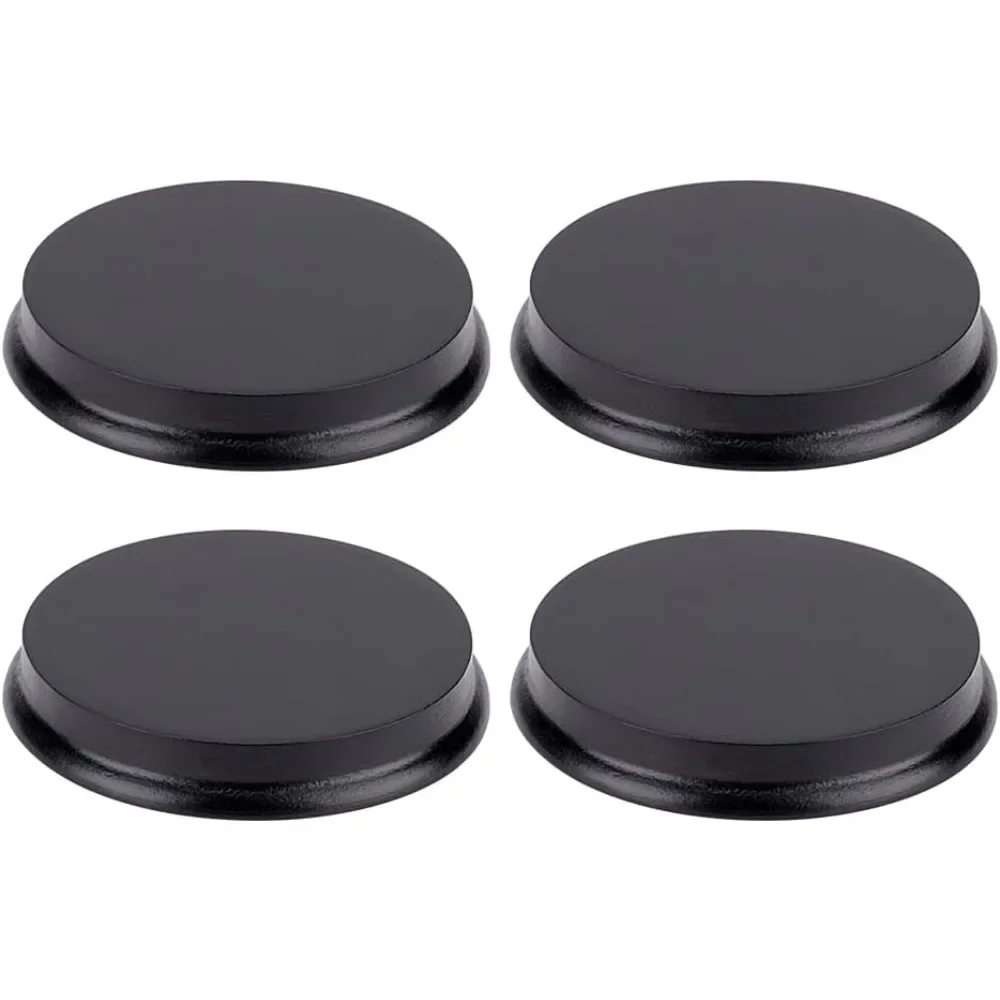 4 Pcs Round Model Wooden Bases 3.1 Inch Black Lacquer Surface Wood Bases Wood Circle Plaque Flat Round Wooden Plaque