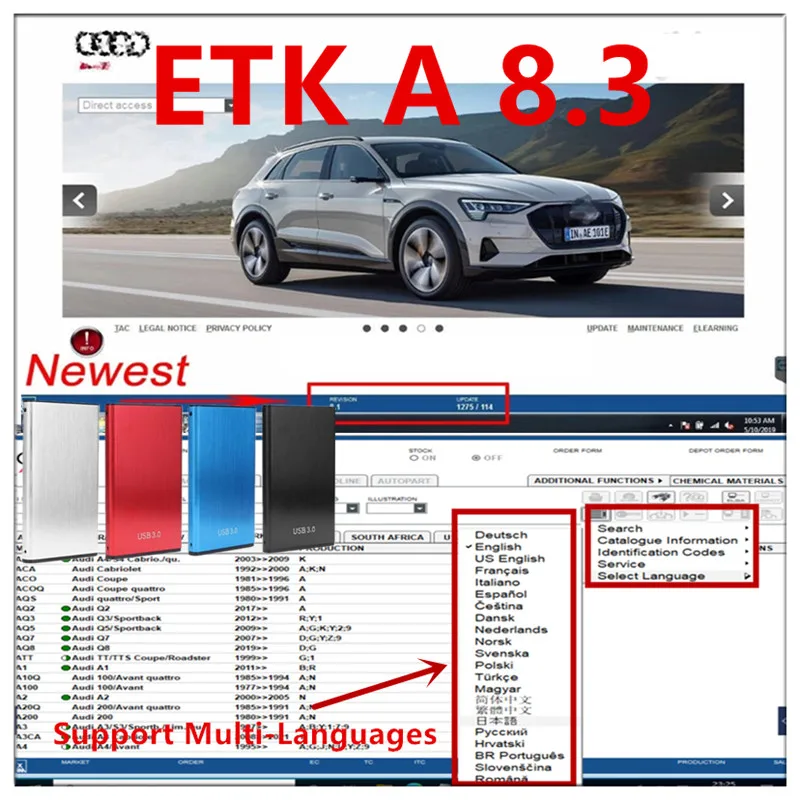 

Newest ETK A 8.3 Group Vehicles Electronic Parts Catalogue until 2021 years For V/W+AU/DI+SE/AT+SKO/DA etka 8.3 Multi-Languages