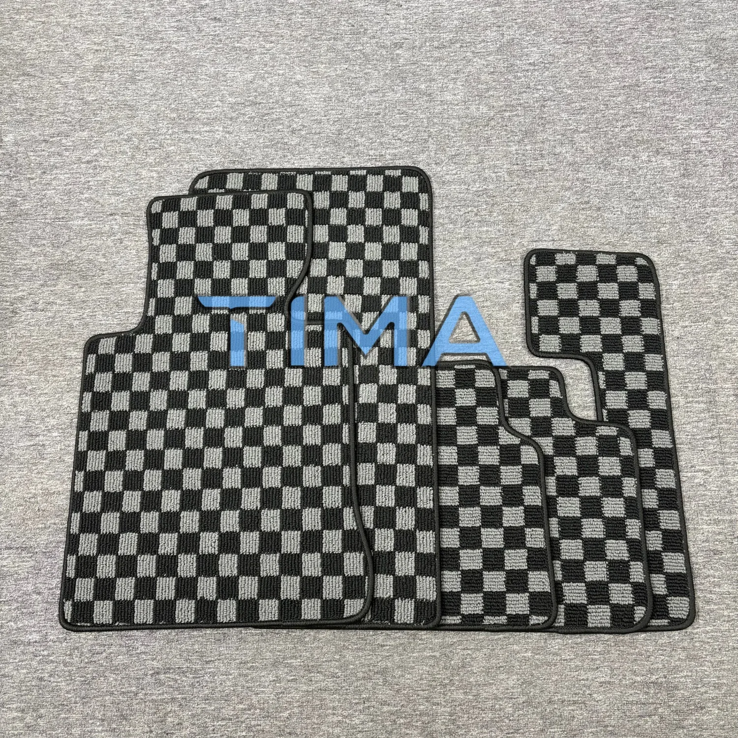 Front-Rear Checkered Flag Carpet Floor Mats JDM Style Floor Mats For BMW 3 Series E46, four-door version Fit LEFT Hand Driveor